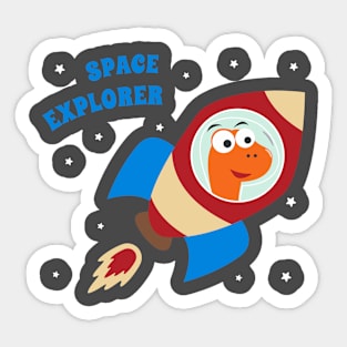 cute dinosaur astronaut play with his rocket Sticker